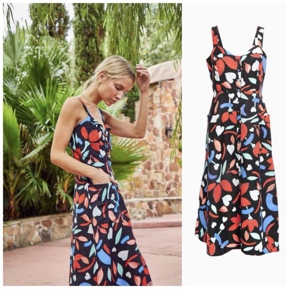 434 Hunter Bell Midi Tank Dress Size 2 Color Black Red - Picture 1 of 7